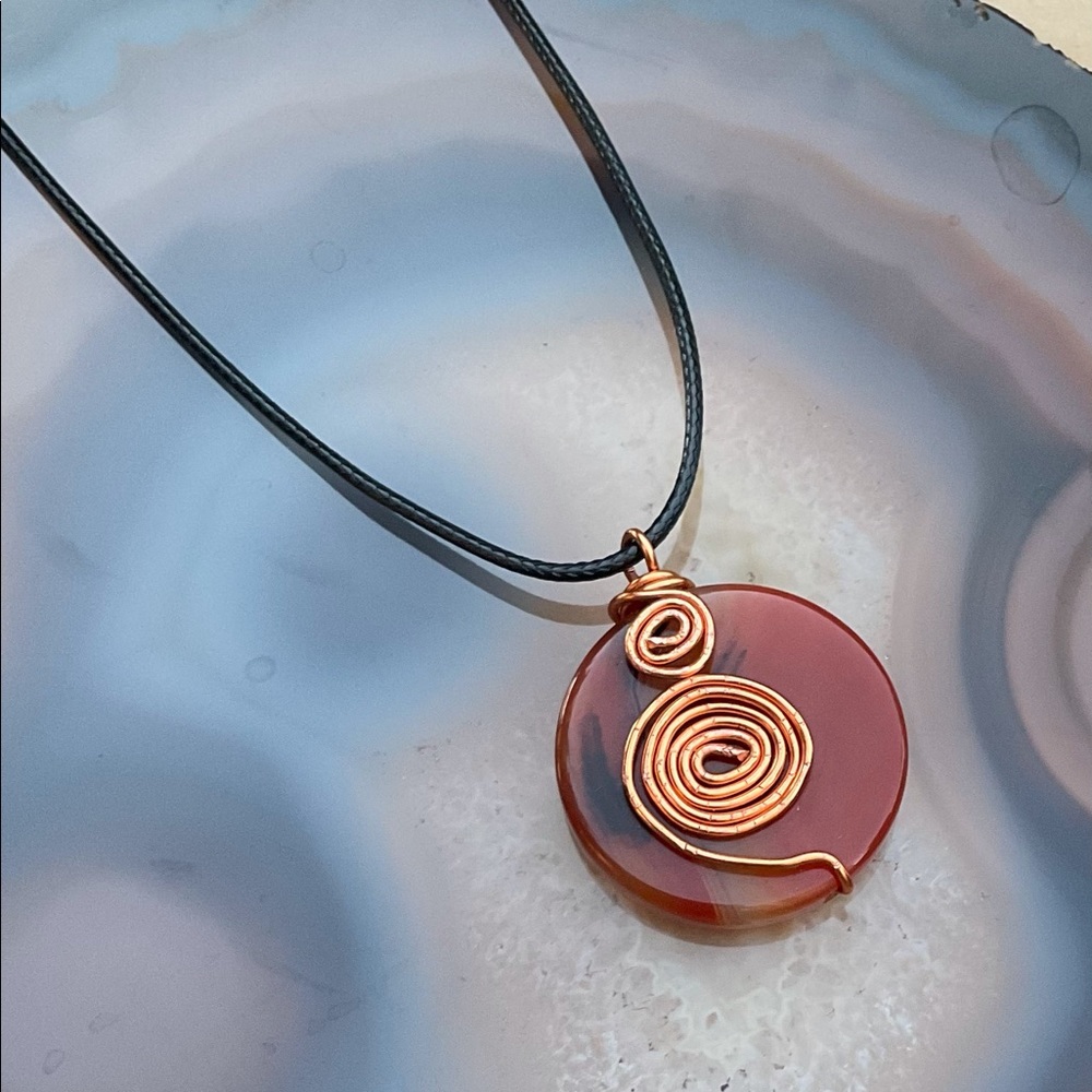 Handmade wire wrapped agate necklace healing crystal unisex jewelry